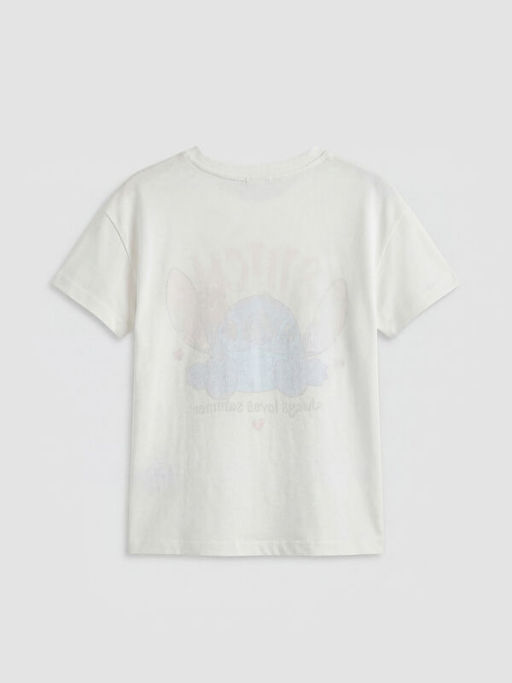 Bisiklet Yaka Lilo & Stitch Bask?l? K?z ?ocuk Ti??rt