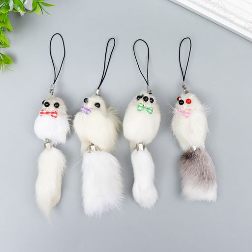 Цена за 12 шт. Брелок для ключей на подвеске Пушистик. Мышонок белый, на сумку, рюкзак, 8.5?3.5?3.5 см, МИКС - Simaland фото 7
