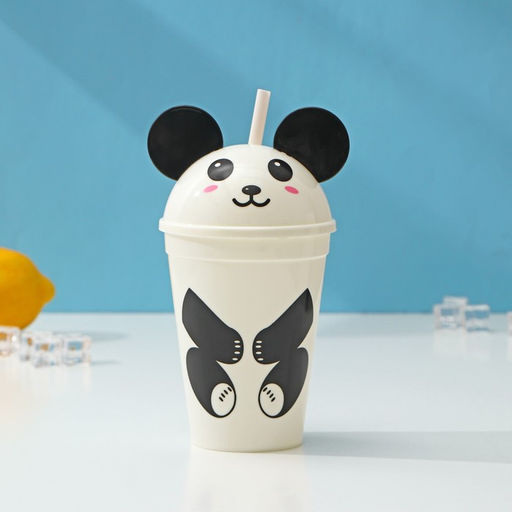 Цена за 12 шт. Стакан с крышкой и трубочкой «Панда», 450 мл, белый