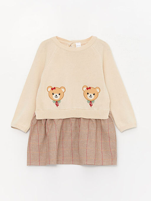 Bisiklet Yaka Uzun Kollu Nak??l? K?z Bebek Triko Elbise