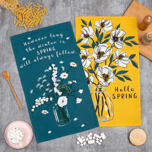Набор кухонных полотенец Доляна Hello spring 35х60 см -2 шт., 100% хлопок, вафля 160 г/м2  фото 2
