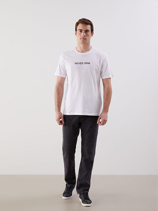 Bisiklet Yaka K?sa Kollu Bask?l? Penye Erkek Ti??rt