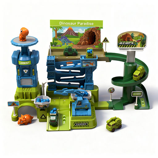 Трек  "Дино парк" (свет, звук, 4 машины металл) в коробке