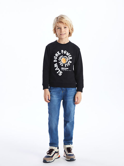 Bisiklet Yaka Bask?l? Uzun Kollu Erkek ?ocuk Sweatshirt - Waikiki фото 2