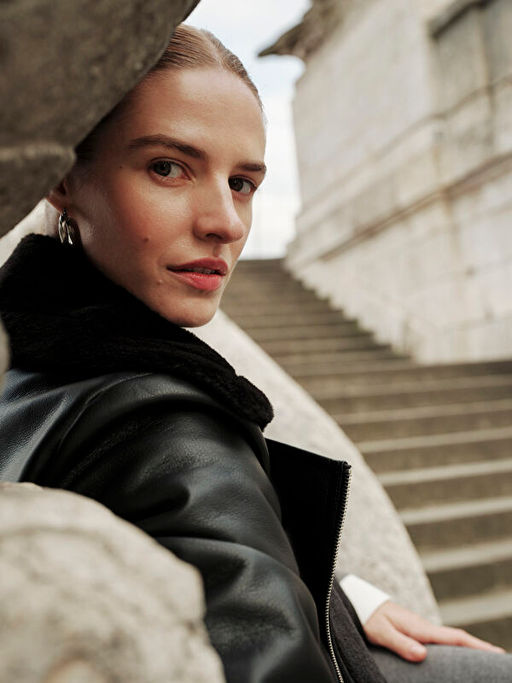 Kad?n Biker Yaka D?z Deri G?r?n?ml? Mont - Waikiki фото 6