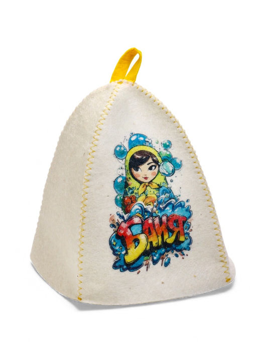 Шапка для бани и сауны Матрёшка в пузыриках, полиэфир, шерсть, белая - Simaland фото 2