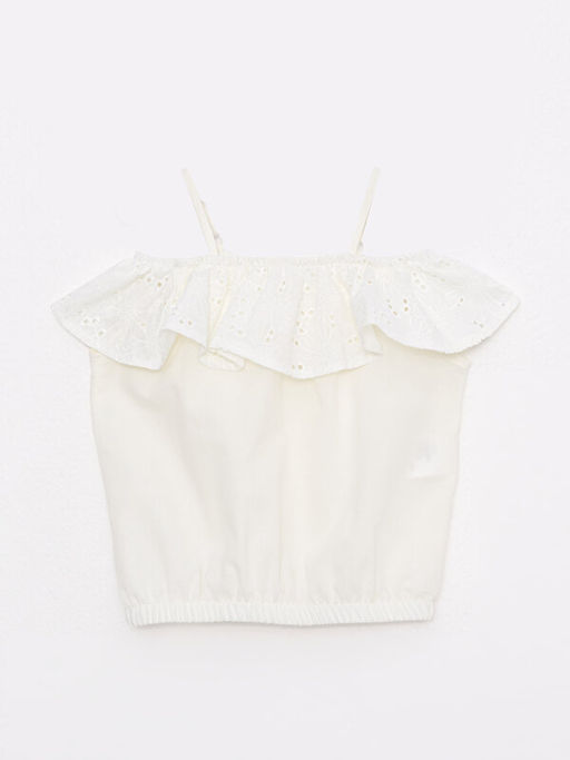 Kay?k Yaka Fisto Detayl? Poplin K?z ?ocuk Bluz