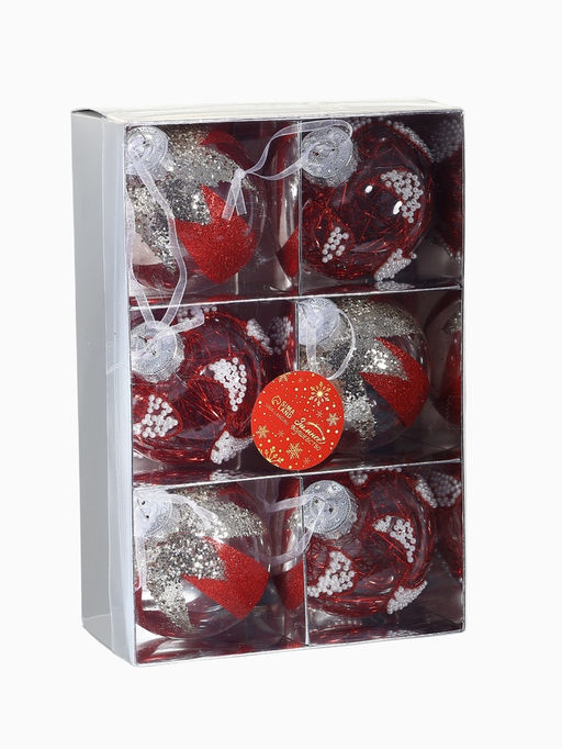 Ёлочные шары новогодние Мелвин, набор 6 шт., d=8 см, прозрачный/красно-белый - Simaland фото 13