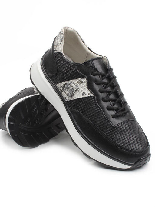 03-C129-1 BLACK Кроссовки женские (натуральная кожа)