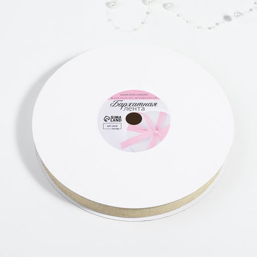 Лента бархатная, с золотым люрексом, 20 мм, 18 1 м, цвет белый №01 - Арт узор фото 2
