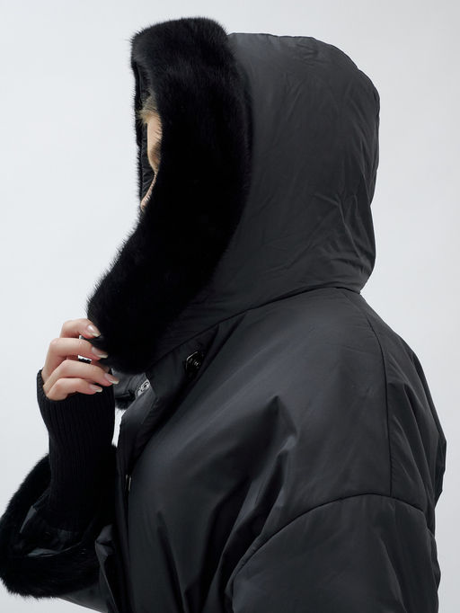 Пальто зимнее женское с норкой большого размера черного цвета 25008Ch - Mtforce фото 4
