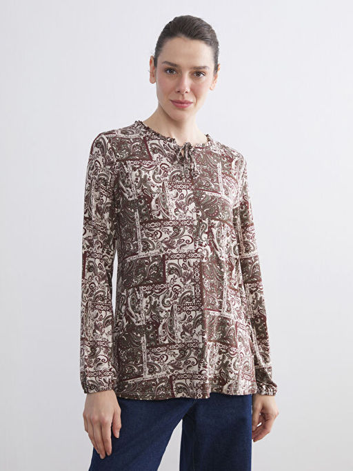 Ba?lamal? Yaka Desenli Bluz