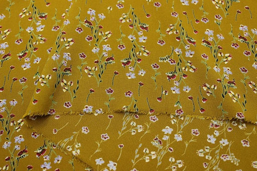 Штапель Премиум Цветочный ветерок цв.т.горчично-оливковый, ш.1.45м, вискоза-100%, 120гр/м.кв - Купава фото 6