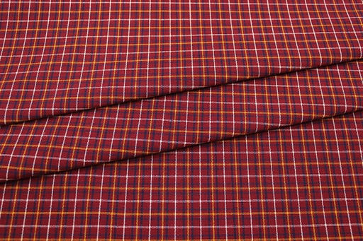 Пестрядь этнографическая под домоткань "Тройная клетка на т.красно-бордовом", ш.1.6м, хлопок-100%