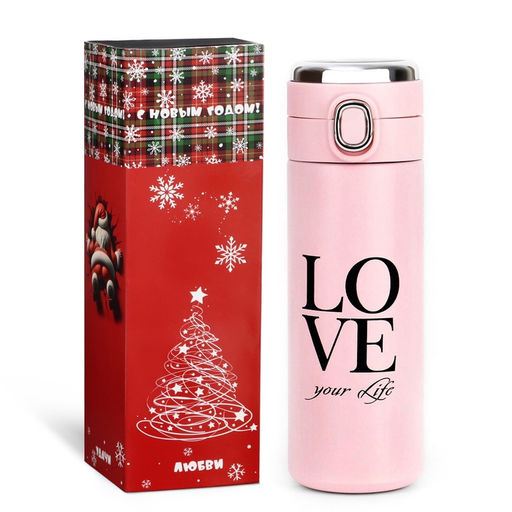 Термос, 420 мл, Love your Life, сохраняет тепло 8 ч, с термометром