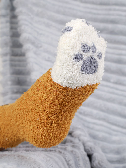 Носки женские флисовые р. 35-40 Лапки новогодний № 1 / MNZ-19/1 /