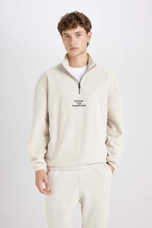 Флисовый свитшот с принтом и воротником-стойкой Comfort Regular Fit - Defacto фото 3