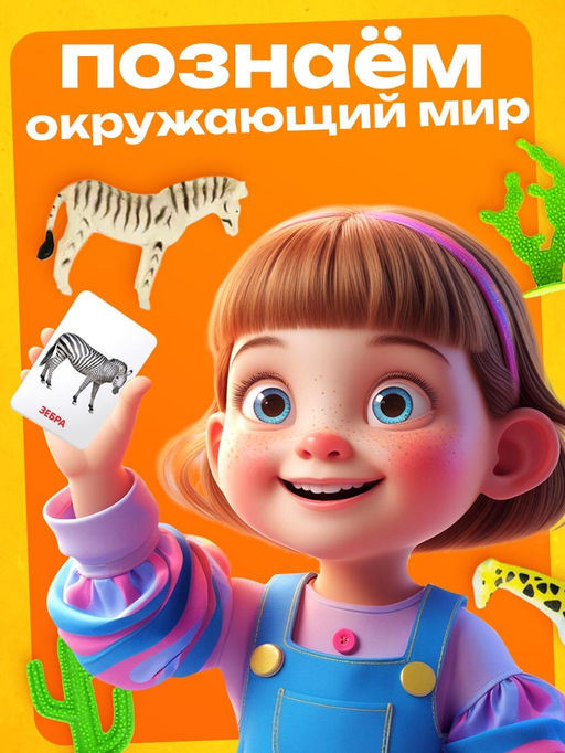 Развивающий набор фигурок для детей Дикие животные с карточками, по методике Домана - Iq-zabiaka фото 10
