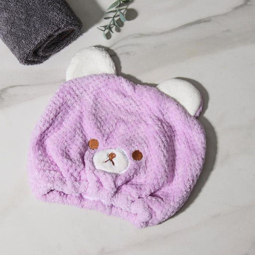 Чалма для сушки волос Доляна Медвежонок, микрофибра, фиолетовая  фото 3