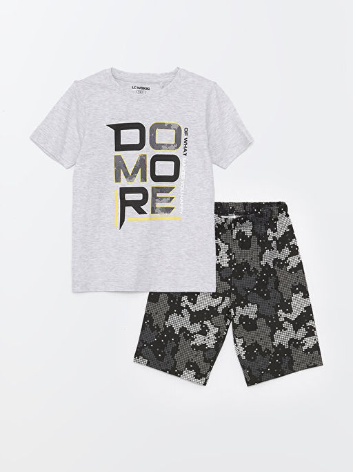 Bisiklet Yaka Bask?l? K?sa Kollu Erkek ?ocuk ?ortlu Pijama Tak?m?