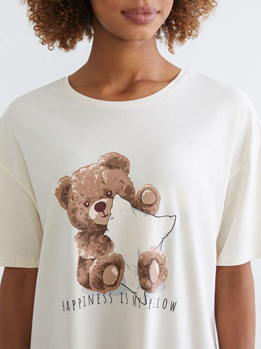 Bisiklet Yaka Ay? Bask?l? Kad?n Gecelik