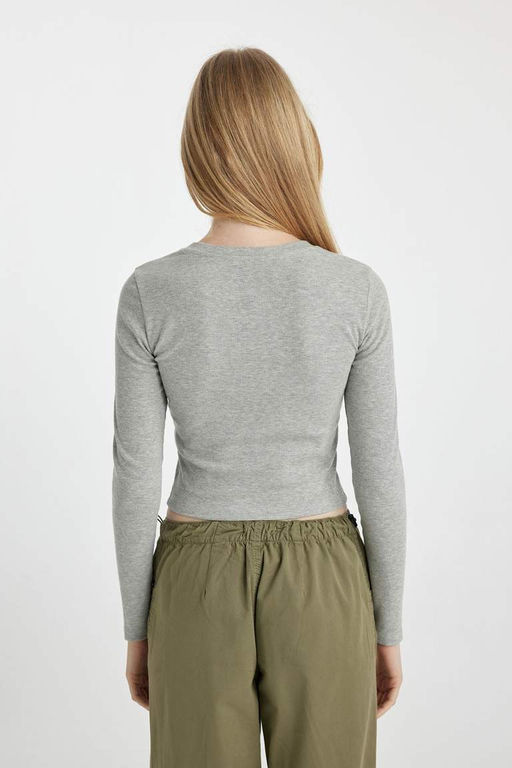 Приталенная футболка Cool Airwalk с круглым вырезом и длинными рукавами в рубчик - Defacto фото 10