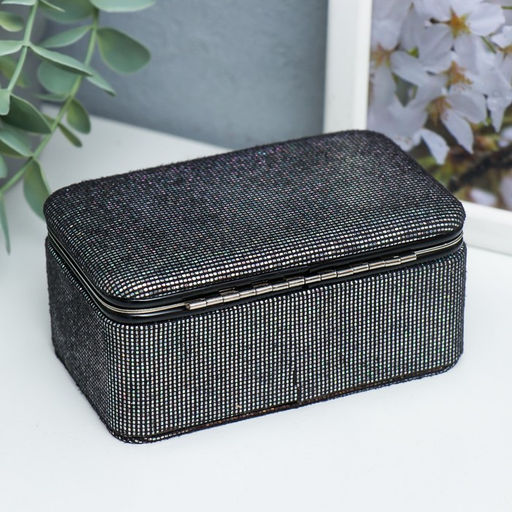 Шкатулка кожзам для украшений Мелкие квадратики. Чёрное серебро 6х7х12 см - Simaland фото 8