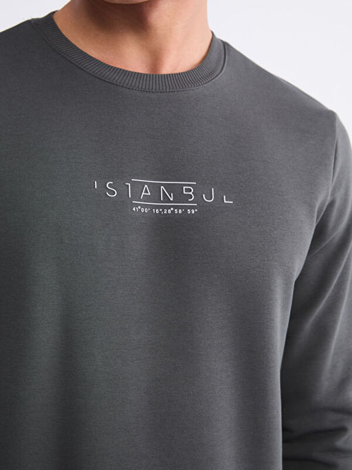 Bisiklet Yaka Bask?l? Erkek Sweatshirt