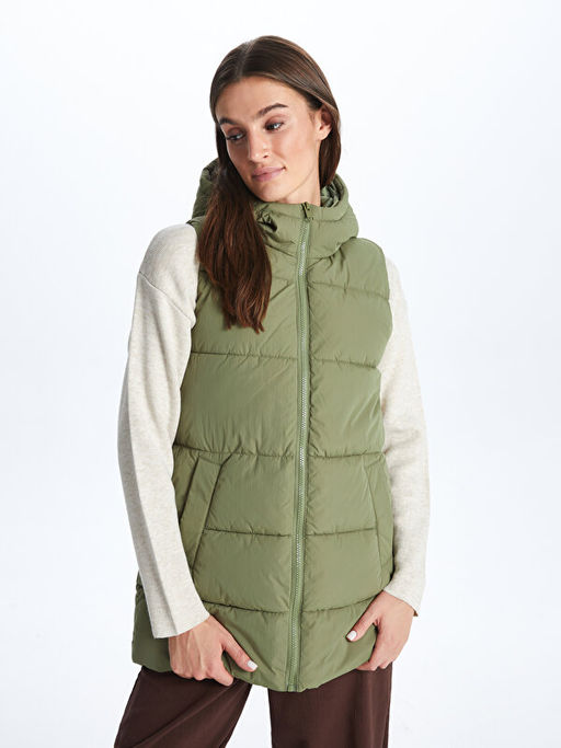 Kad?n Kap??onlu D?z ?i?me Yelek