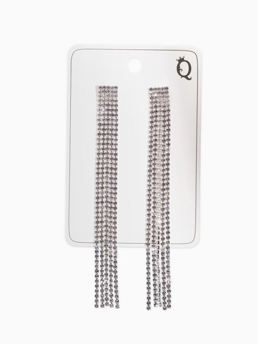 Серьги висячие со стразами Водопад прямые нити, цвет белый в серебре, 11.5 см
