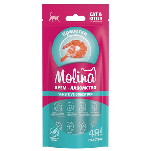 MOLINA, Функц. крем-лакомство с креветками д/взр.кош, Поддержка здорового метаболизма, 48г, 74099