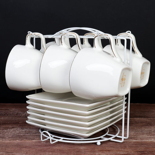 Чайный набор 12 предметов 220 мл квадратная форма MS / TC08L-12G 180 /уп 8/ костяной металл подставка