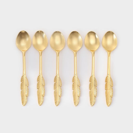 Набор ложек «Авалон. Перо», 5.5×5.5×7.5 см, 6 шт., на подставке, металл, золотистый