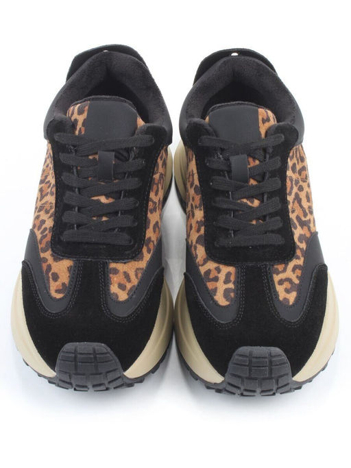 04-PCML24-1 BLACK/LEOPARD Кроссовки демисезонные женские (натуральная замша, натуральная кожа, байка)