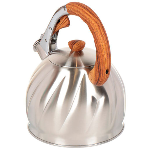 Чайник нерж. сталь, 3 л, со свистком, матовый, ручка бакелит. в цвет дерев/ , GS-04571/MSY-087 /DANIKS/  фото 2