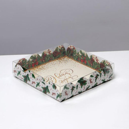 Цена за 5 шт. Коробка для кондитерских изделий с пластиковой крышкой «Новый год», 13×13×3 см