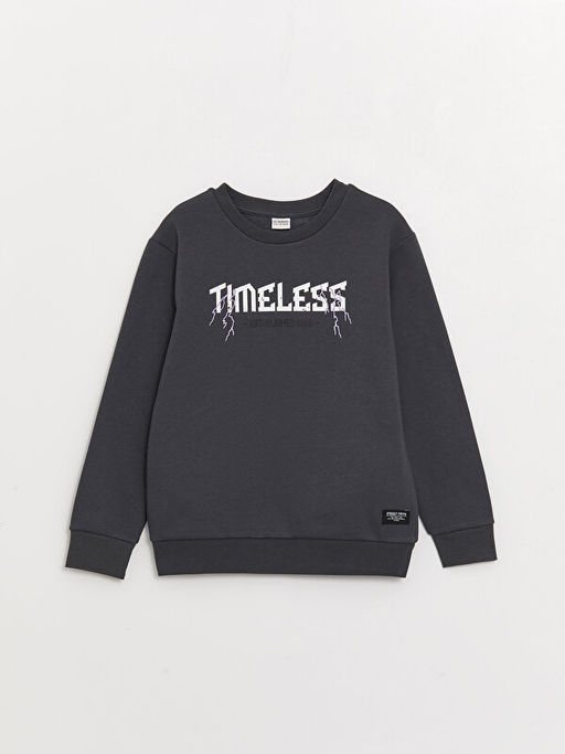 Bisiklet Yaka Bask?l? Uzun Kollu Erkek ?ocuk Sweatshirt