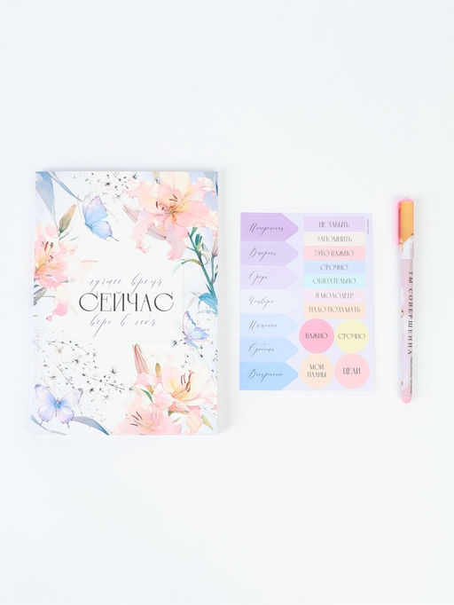 Набор: ежедневник А5, 80 листов, стикеры и ручка "Ты можешь все"