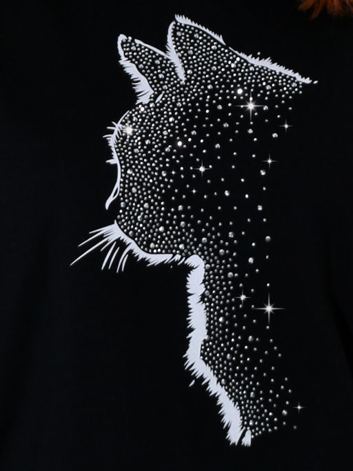 Блузка принт кошка со стразами - Almond фото 3