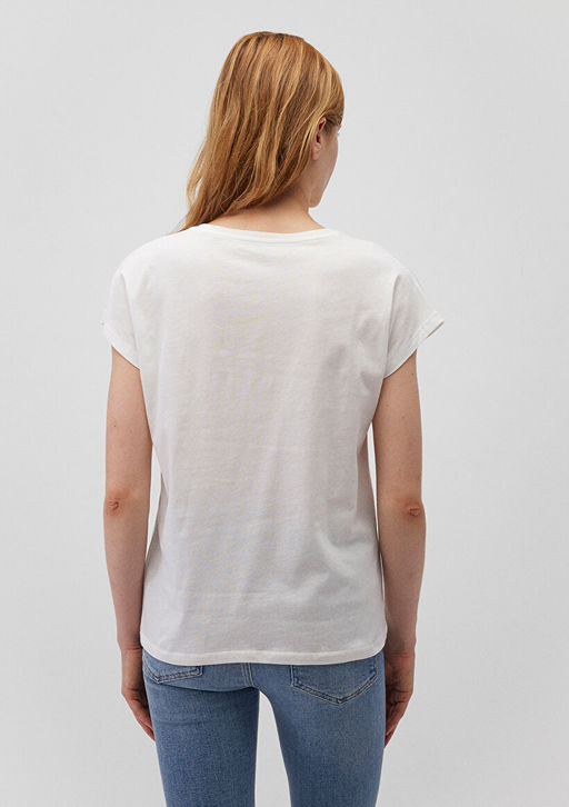 Kelebek Bask?l? Beyaz Tisort - Mavi фото 4