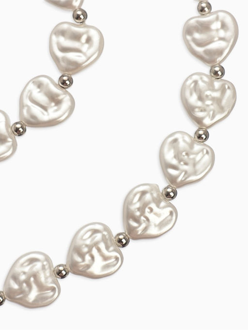 Набор 2 предмета: бусы, браслет «Жемчуг барочный. Сердечки», 40/18 см, белый в серебре