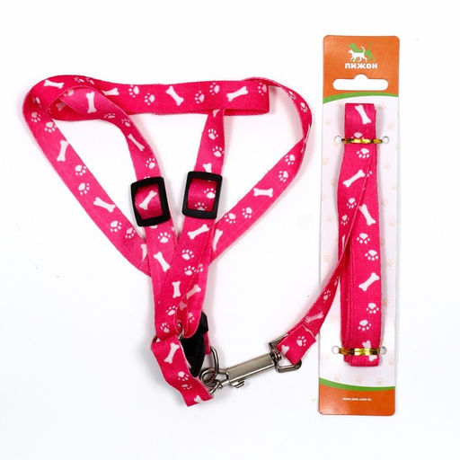 Комплект капроновый Косточки и лапки, поводок 120 х 1,5 см, ОГ 30-44 см, розовый - Пижон фото 7