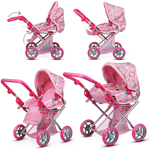 Коляска для кукол, металлическая, складная, с сумкой-переноской, корзиной и складным козырьком