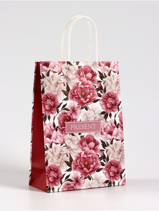 Цена за 3 шт. Пакет подарочный крафт Цветы, 18?8?25 см