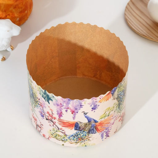 Цена за 1400 шт. Форма бумажная для кулича "Павлины" 134 x 100 мм ( фасовка 1400 шт)