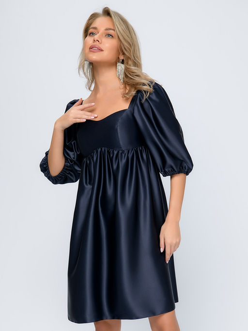 Платье синего цвета длины мини с рукавами 3/4 и фигурным вырезом - 1001dress фото 4