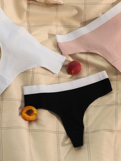 Набор трусов бразилиана MINAKU рубчик размер 44-46 (белый, бежевый, чёрный) 3 шт.