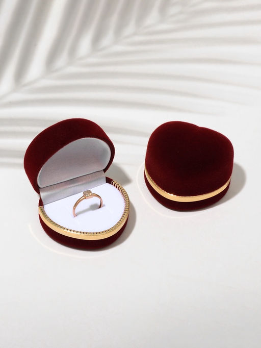 Футляр под кольцо, серьги Сердце, бархатный, 4?5 см, бордовый с золотом