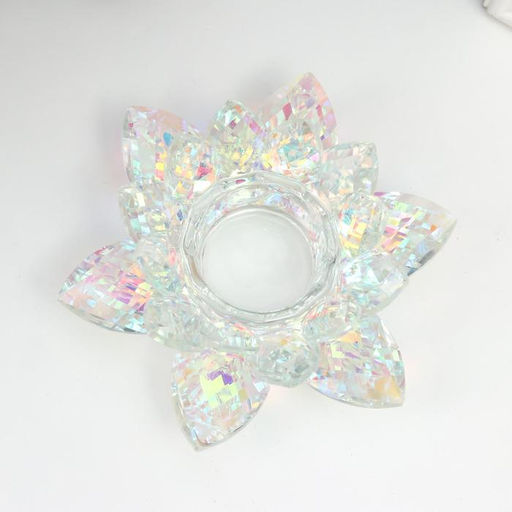 Стеклянный подсвечник на 1 свечу «Лотос прозрачный с голографией», 5×13.5×13.5 см