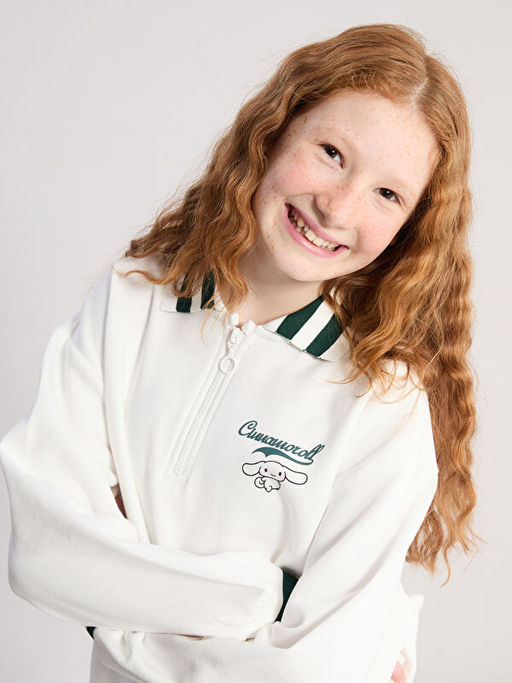 Polo Yaka Cinnamoroll Bask?l? K?z ?ocuk Sweatshirt